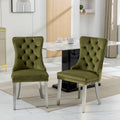 Chaise de salle à manger capitonnée en velours avec clous décoratifs et pieds chromés
