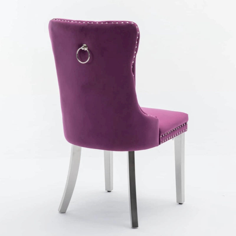 Chaise de salle à manger capitonnée en velours avec clous décoratifs et pieds chromés