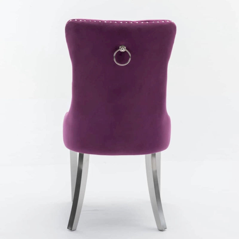 Chaise de salle à manger capitonnée en velours avec clous décoratifs et pieds chromés