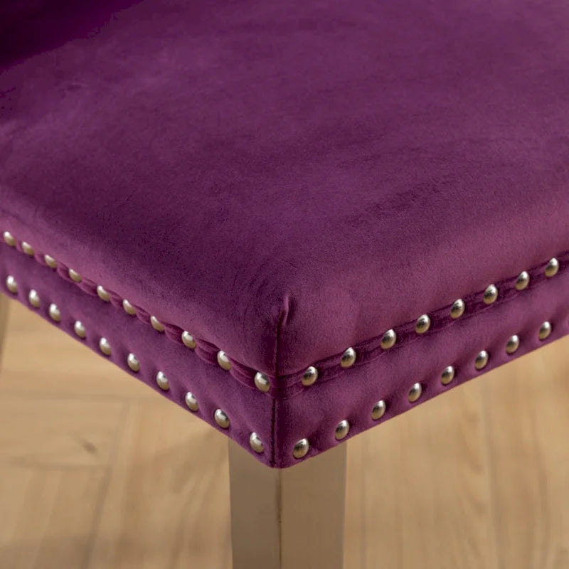 Chaise de salle à manger capitonnée en velours avec clous décoratifs et pieds chromés