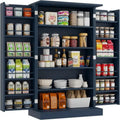 Meuble de garde-manger de cuisine autoportant avec étagères réglables et rangements de porte, bleu marine