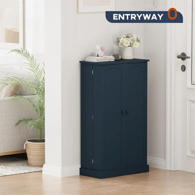 Meuble de garde-manger de cuisine autoportant avec étagères réglables et rangements de porte, bleu marine