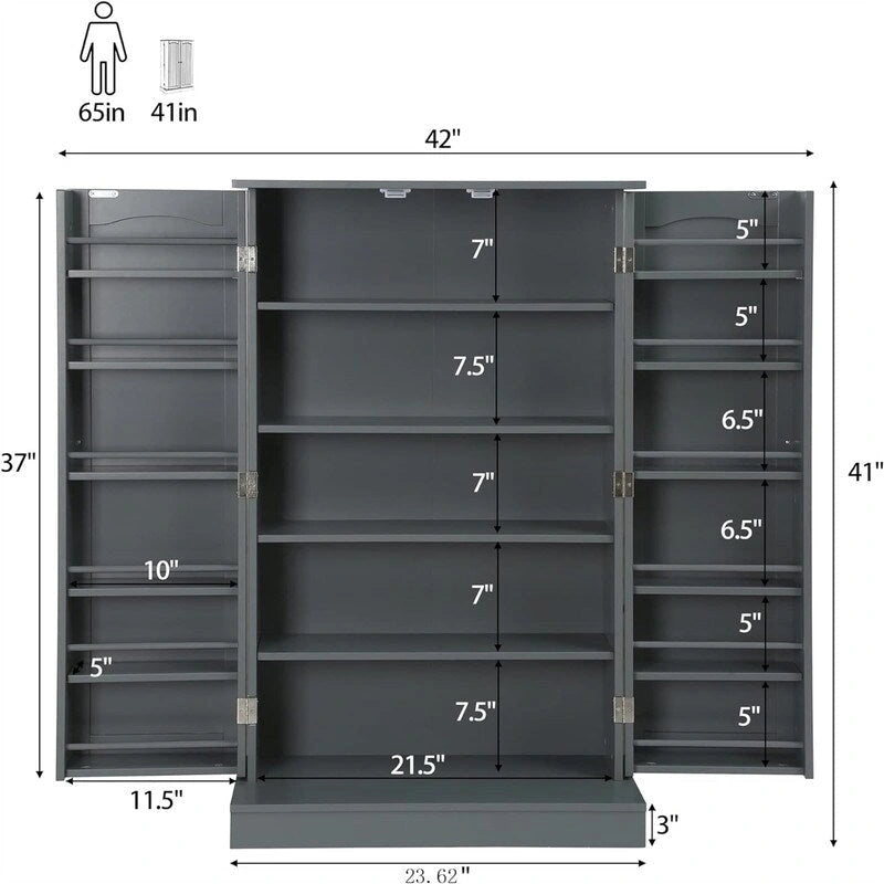 Meuble de garde-manger de cuisine autoportant avec étagères réglables et rangements de porte, bleu marine