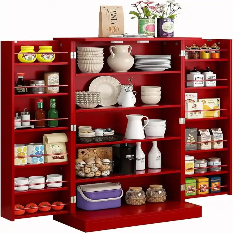 Meuble de garde-manger de cuisine autoportant avec étagères réglables et rangements de porte, bleu marine