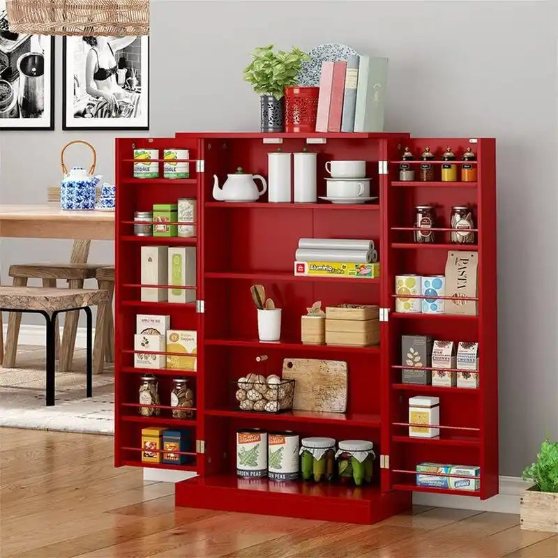 Meuble de garde-manger de cuisine autoportant avec étagères réglables et rangements de porte, bleu marine