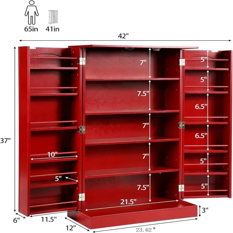 Meuble de garde-manger de cuisine autoportant avec étagères réglables et rangements de porte, bleu marine