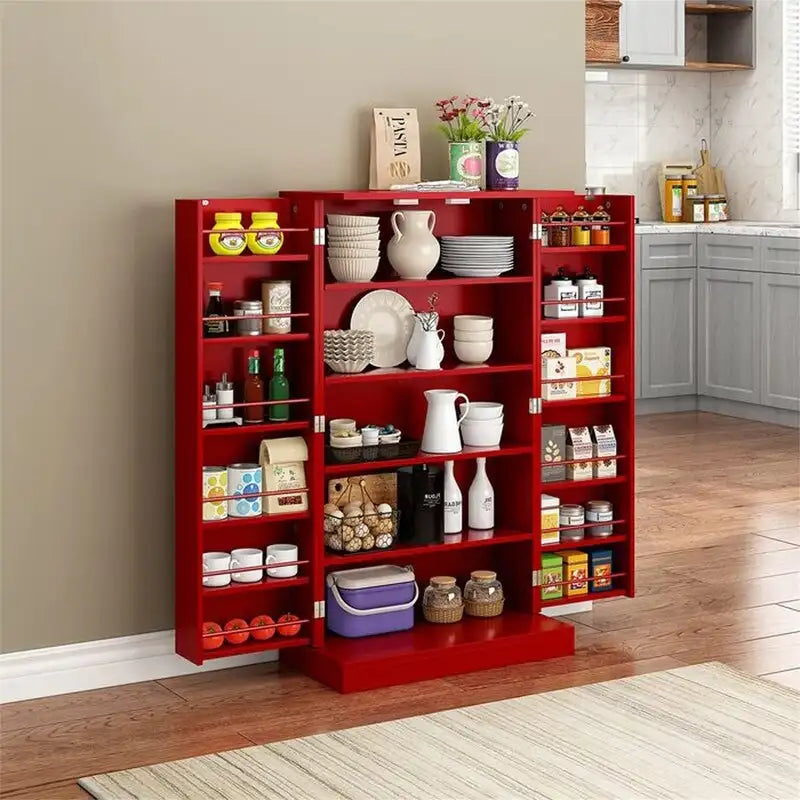 Meuble de garde-manger de cuisine autoportant avec étagères réglables et rangements de porte, bleu marine