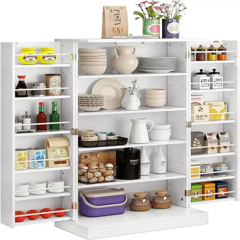 Meuble de garde-manger de cuisine autoportant avec étagères réglables et rangements de porte, bleu marine