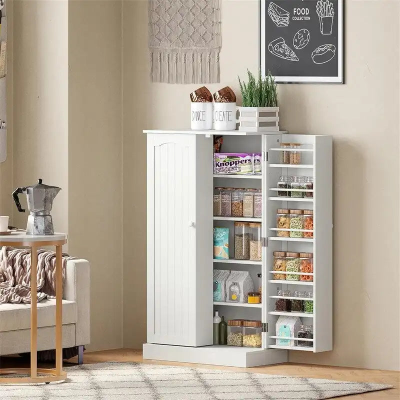 Meuble de garde-manger de cuisine autoportant avec étagères réglables et rangements de porte, bleu marine