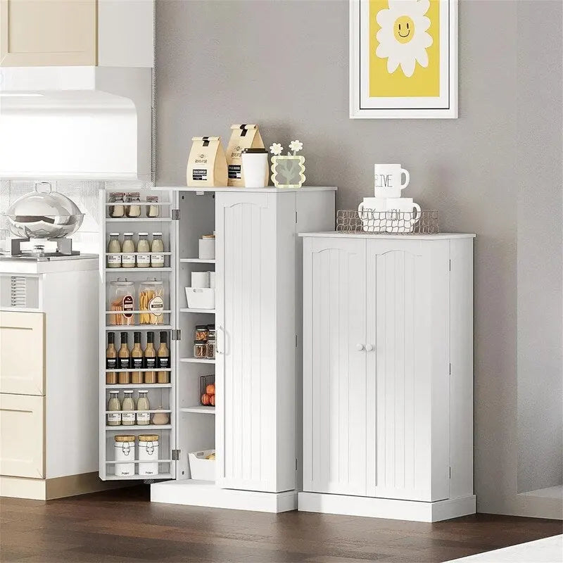 Meuble de garde-manger de cuisine autoportant avec étagères réglables et rangements de porte, bleu marine