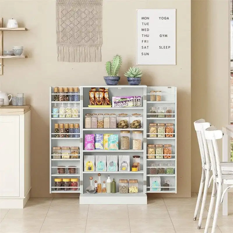Meuble de garde-manger de cuisine autoportant avec étagères réglables et rangements de porte, bleu marine