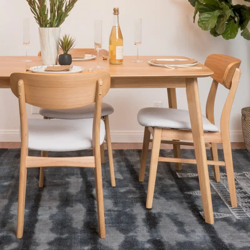 Chaise de salle à manger capitonnée Mid-Century avec pieds en bois d'hévéa et assise en tissu gris foncé