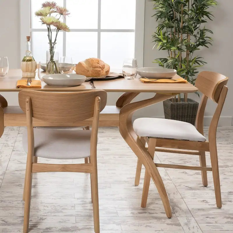 Chaise de salle à manger capitonnée Mid-Century avec pieds en bois d'hévéa et assise en tissu gris foncé