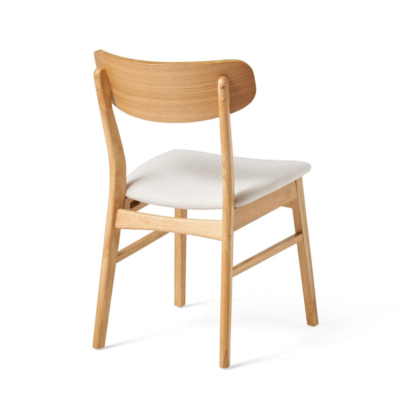 Chaise de salle à manger capitonnée Mid-Century avec pieds en bois d'hévéa et assise en tissu gris foncé