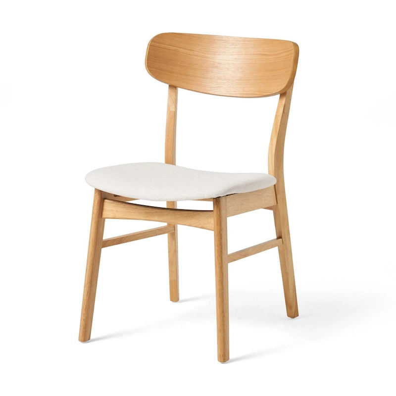 Chaise de salle à manger capitonnée Mid-Century avec pieds en bois d'hévéa et assise en tissu gris foncé