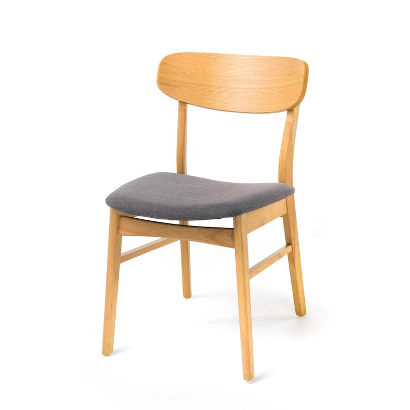 Chaise de salle à manger capitonnée Mid-Century avec pieds en bois d'hévéa et assise en tissu gris foncé