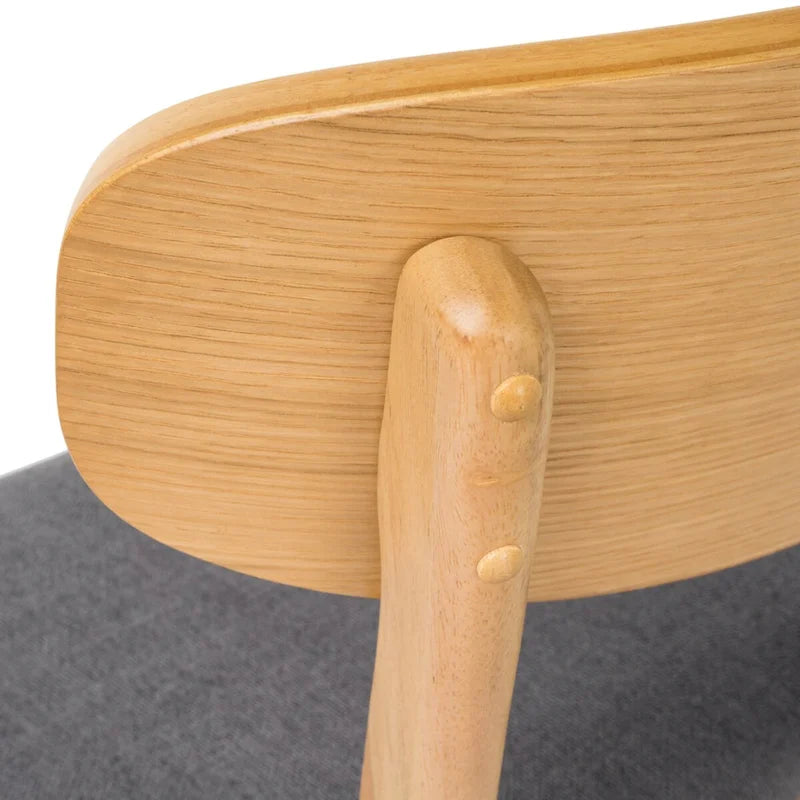 Chaise de salle à manger capitonnée Mid-Century avec pieds en bois d'hévéa et assise en tissu gris foncé