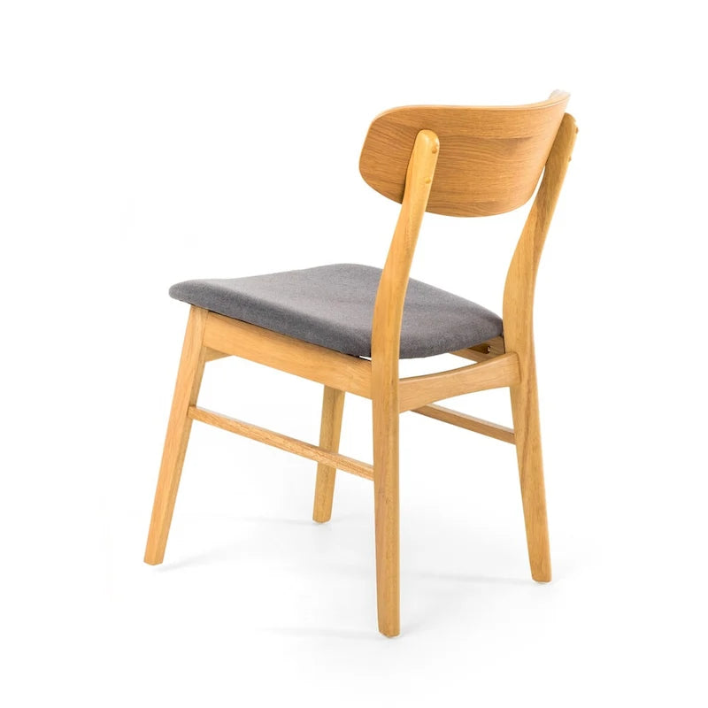 Chaise de salle à manger capitonnée Mid-Century avec pieds en bois d'hévéa et assise en tissu gris foncé