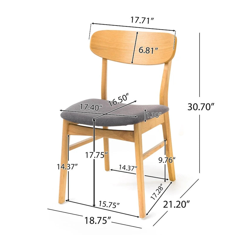 Chaise de salle à manger capitonnée Mid-Century avec pieds en bois d'hévéa et assise en tissu gris foncé