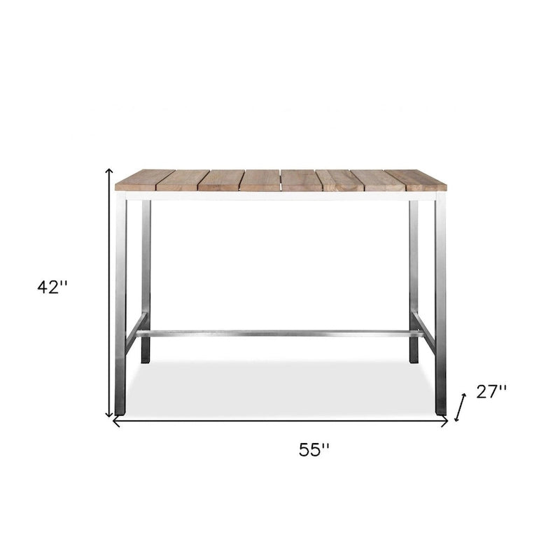 Table de salle à manger rustique 55 pouces en bois massif marron et acier inoxydable