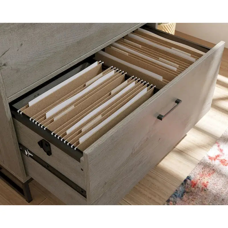 Classeur latéral à 2 tiroirs en bois de chêne avec plateau blanc et base en métal