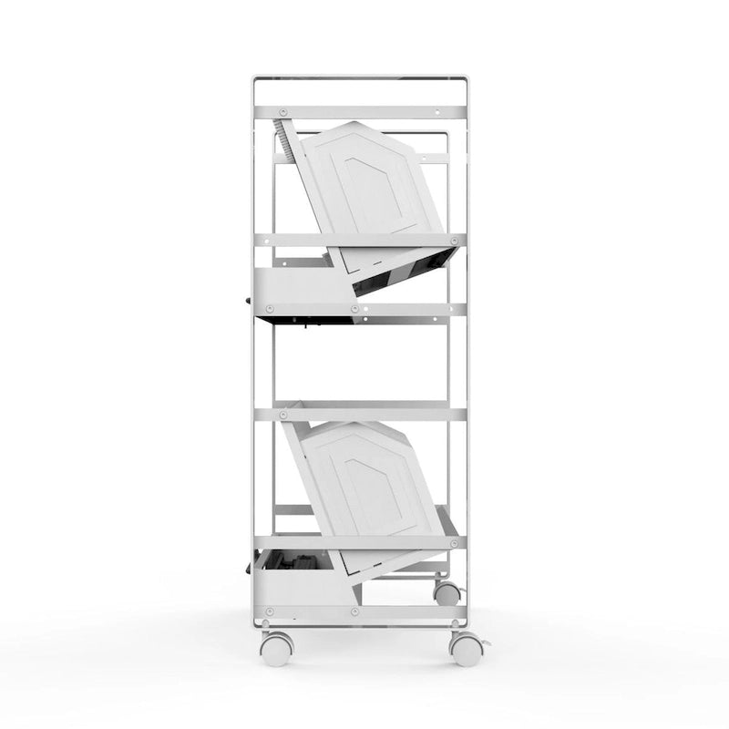 Chariot de recharge roulant ouvert en acier blanc à 32 emplacements pour tablettes et Chromebooks