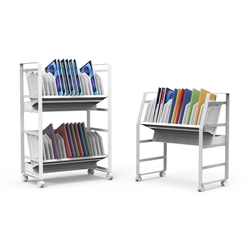 Chariot de recharge roulant ouvert en acier blanc à 32 emplacements pour tablettes et Chromebooks