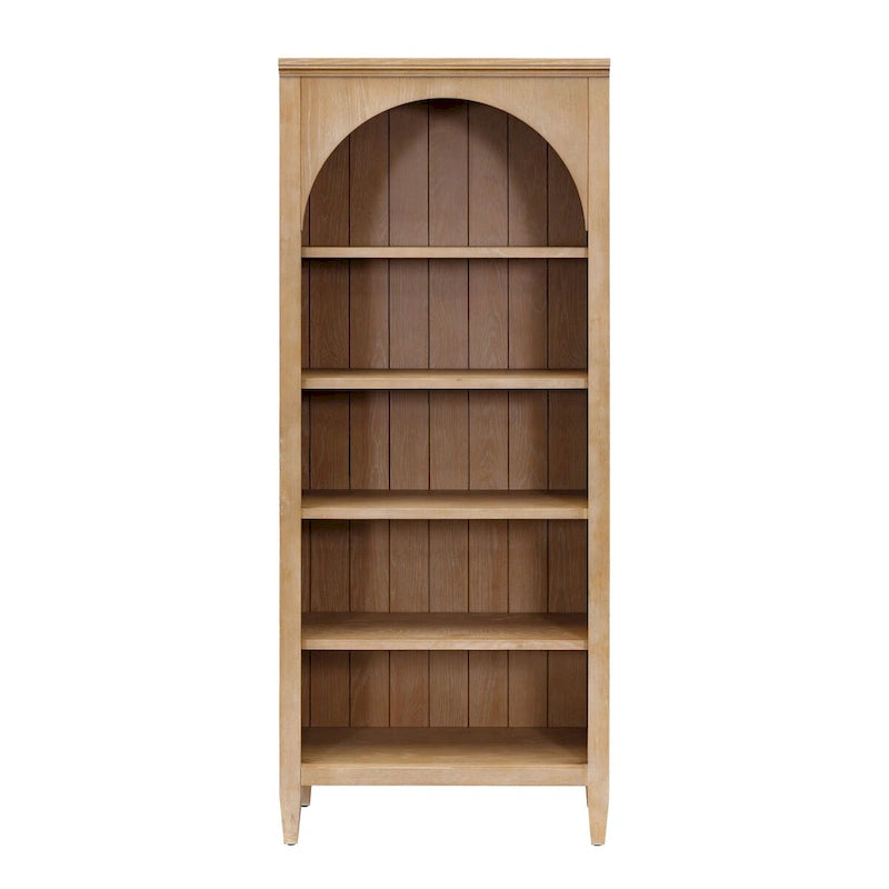 Étagère Ouverte avec Détails en Arc, Finition Bois, Marron, 5 Tablettes de Rangement