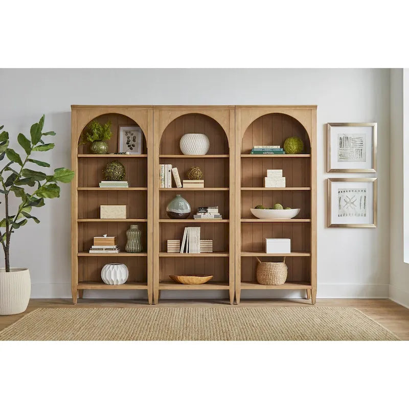 Étagère Ouverte avec Détails en Arc, Finition Bois, Marron, 5 Tablettes de Rangement