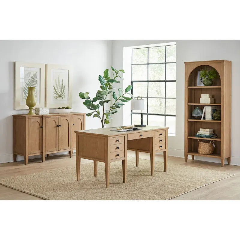 Étagère Ouverte avec Détails en Arc, Finition Bois, Marron, 5 Tablettes de Rangement