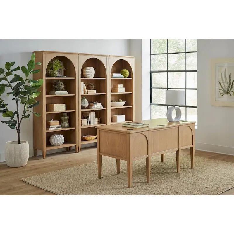 Étagère Ouverte avec Détails en Arc, Finition Bois, Marron, 5 Tablettes de Rangement