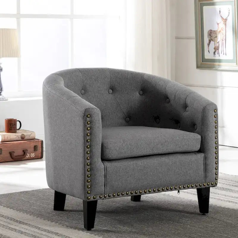 Fauteuil d'appoint capitonné en cuir PU avec clous décoratifs pour salon
