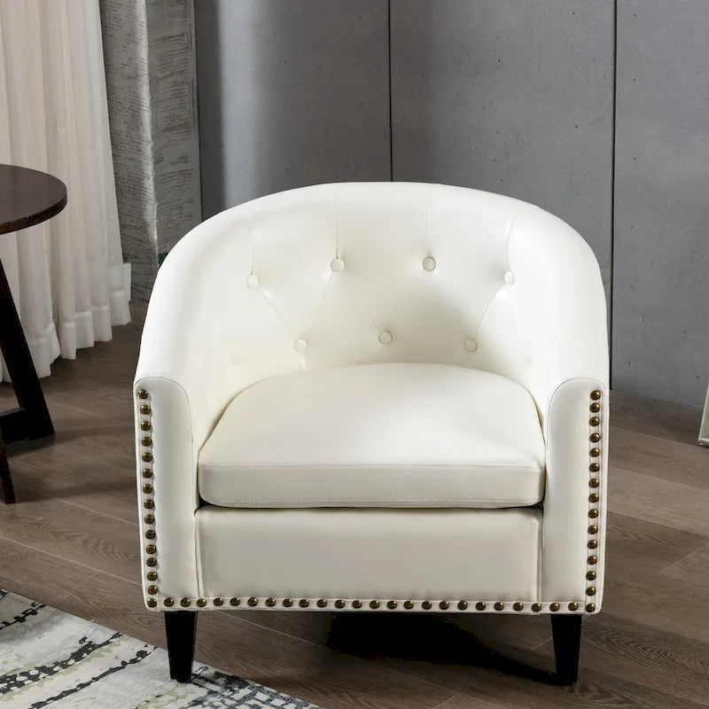 Fauteuil d'appoint capitonné en cuir PU avec clous décoratifs pour salon