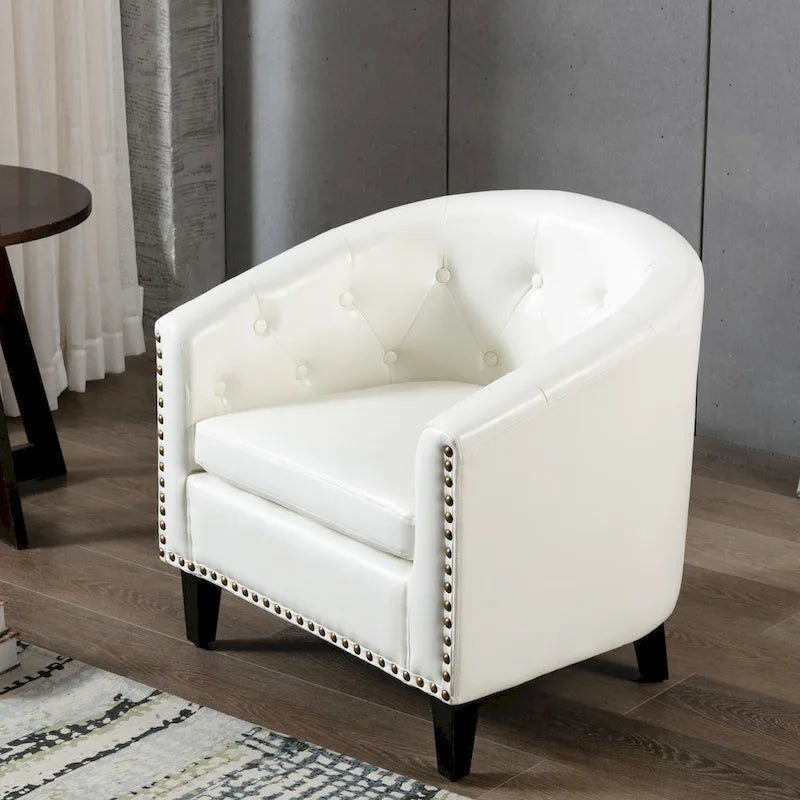 Fauteuil d'appoint capitonné en cuir PU avec clous décoratifs pour salon