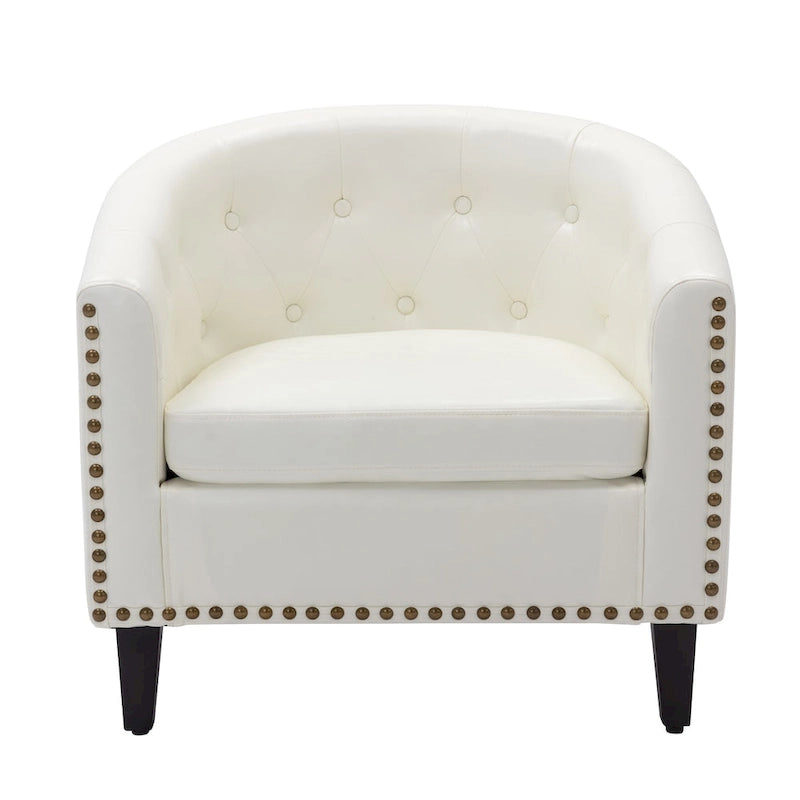 Fauteuil d'appoint capitonné en cuir PU avec clous décoratifs pour salon