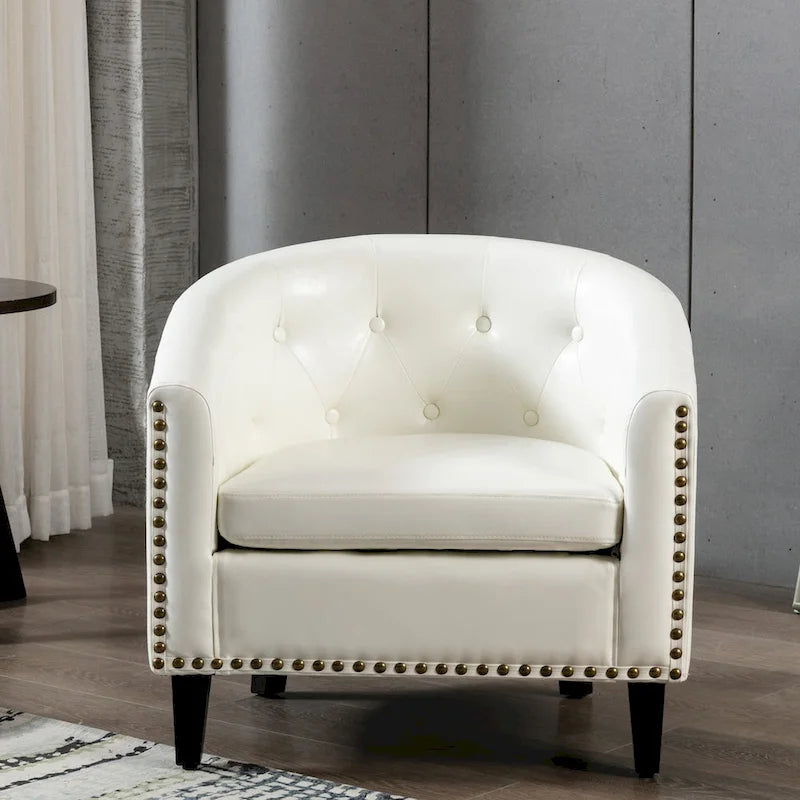 Fauteuil d'appoint capitonné en cuir PU avec clous décoratifs pour salon