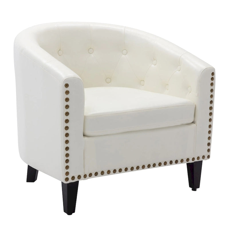 Fauteuil d'appoint capitonné en cuir PU avec clous décoratifs pour salon