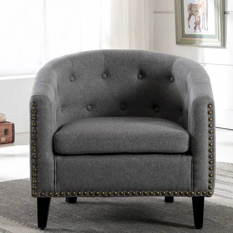 Fauteuil d'appoint capitonné en cuir PU avec clous décoratifs pour salon