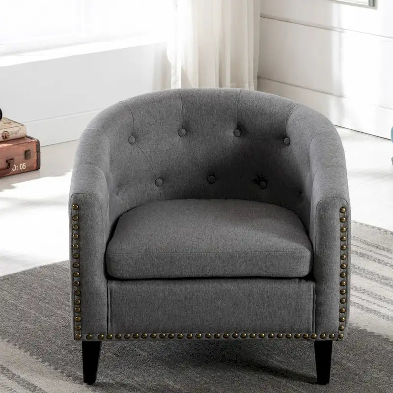 Fauteuil d'appoint capitonné en cuir PU avec clous décoratifs pour salon