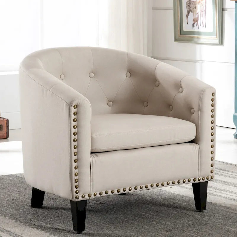 Fauteuil d'appoint capitonné en cuir PU avec clous décoratifs pour salon