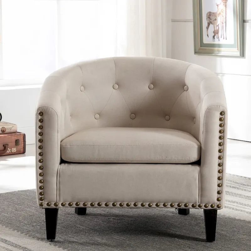 Fauteuil d'appoint capitonné en cuir PU avec clous décoratifs pour salon