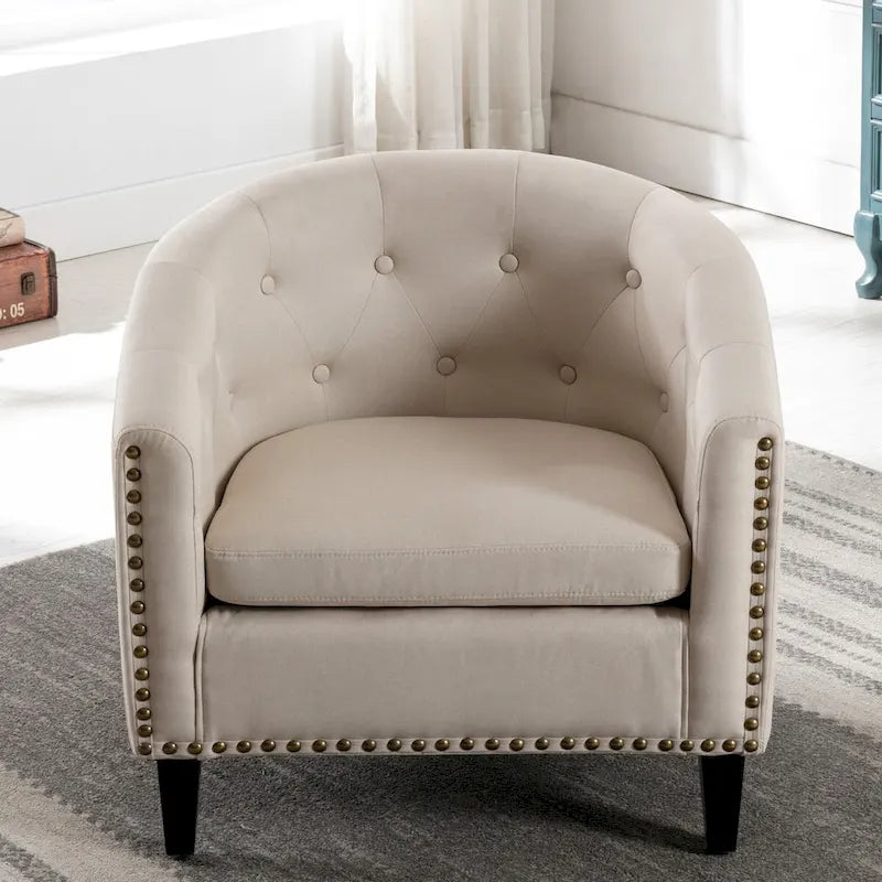 Fauteuil d'appoint capitonné en cuir PU avec clous décoratifs pour salon