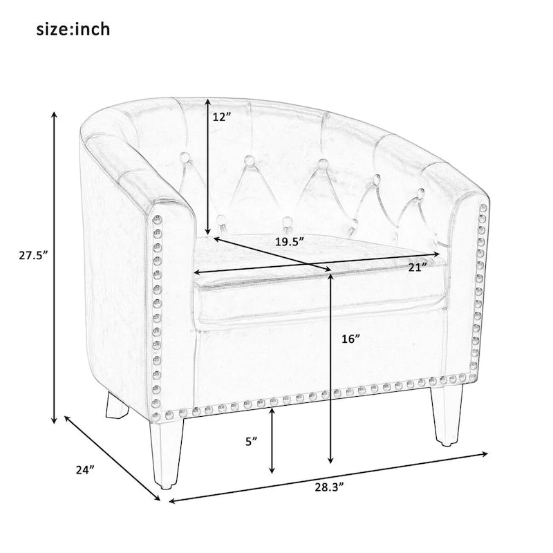 Fauteuil d'appoint capitonné en cuir PU avec clous décoratifs pour salon