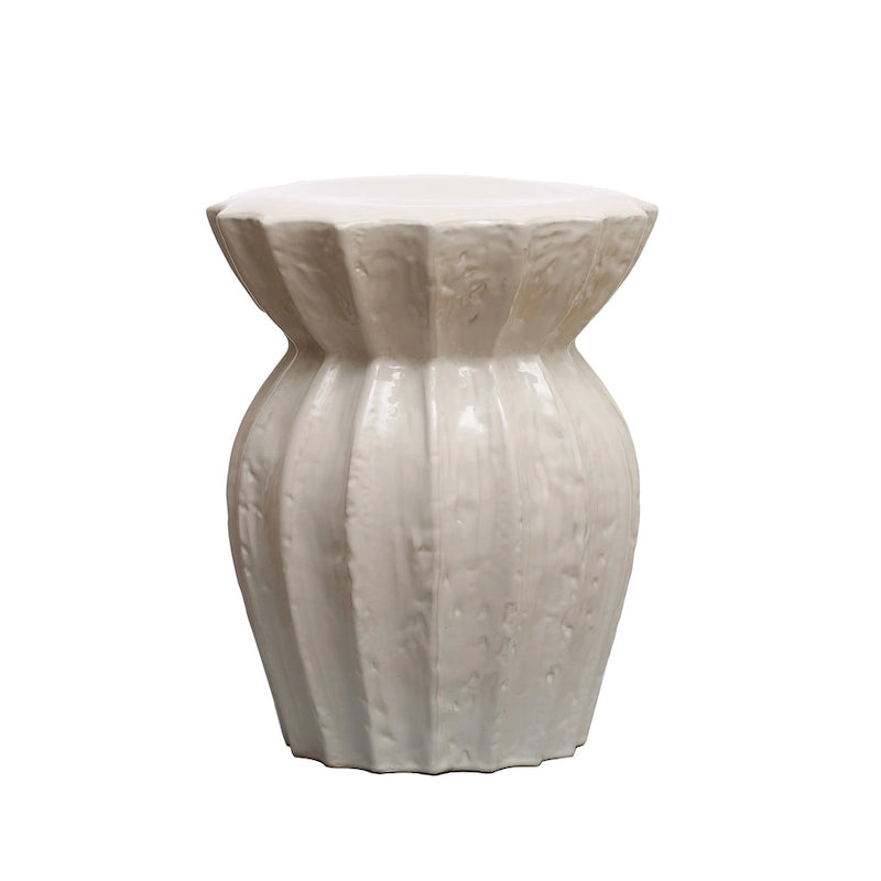 Elegant Sculpted Stoneware Stool - 15.3L x 15.3W x 19.8H