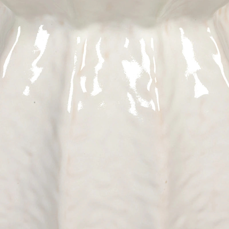 Tabouret de jardin en grès blanc sculpté, céramique cannelée brillante
