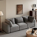 Canapé 3 places en velours côtelé avec coussins décoratifs, Gris / Beige