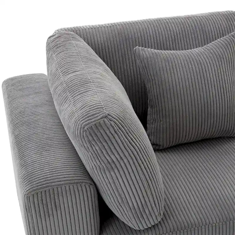 Canapé 3 places en velours côtelé avec coussins décoratifs, Gris / Beige