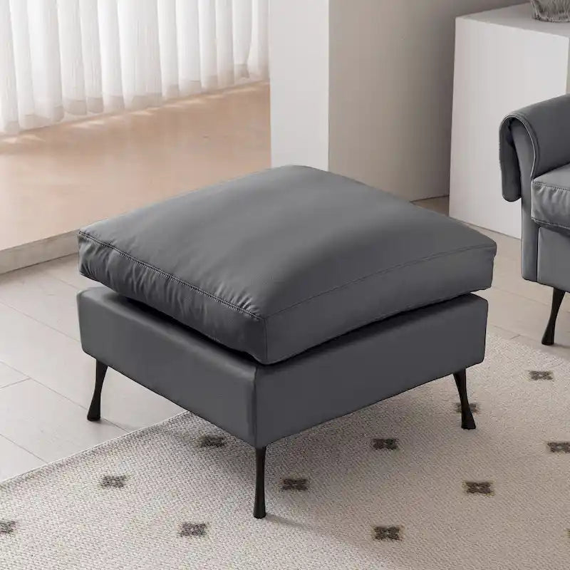 Canapé d'angle en cuir technique gris foncé avec accoudoirs roulés