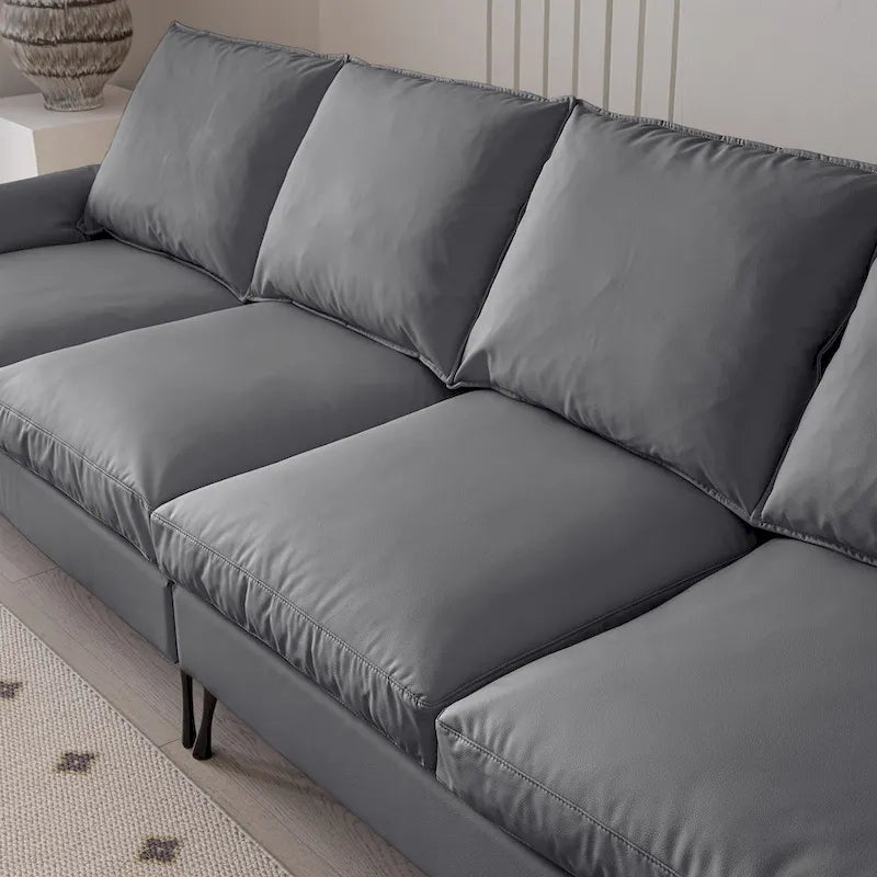 Canapé d'angle en cuir technique gris foncé avec accoudoirs roulés