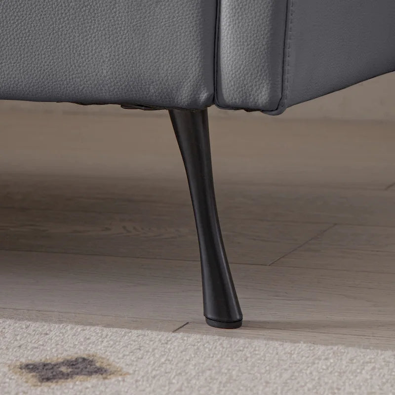 Canapé d'angle en cuir technique gris foncé avec accoudoirs roulés